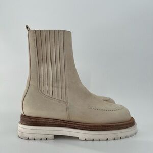 Magda Butrym Off-White Paneled Leather Lug Stacked Platform Chelsea Combat Boots